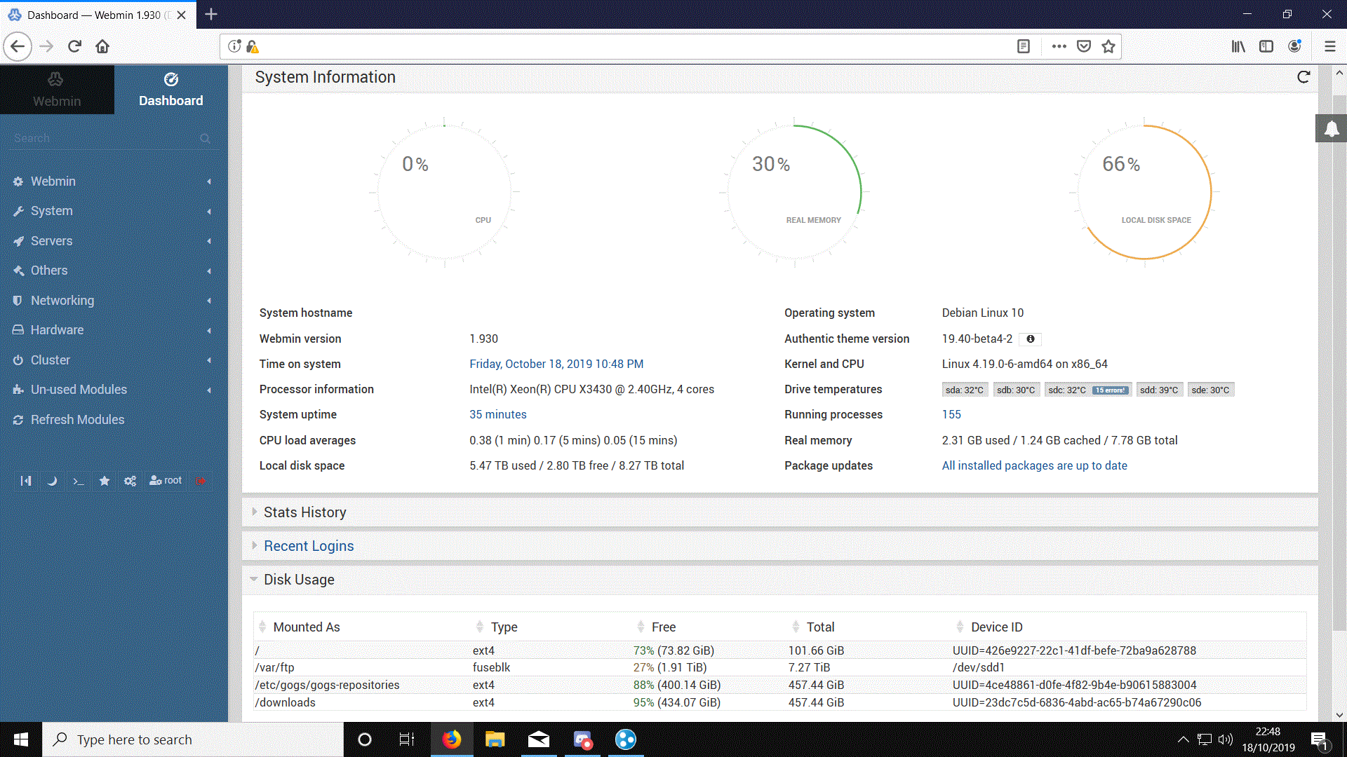 local disk space incorrect, latest stable and development version ...