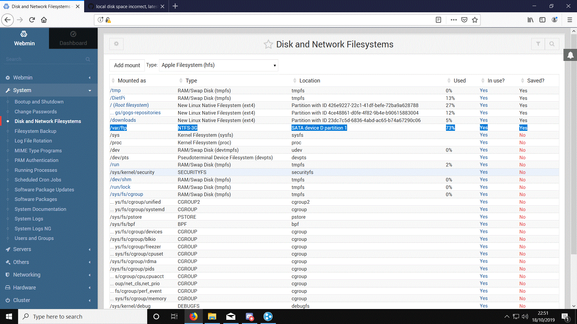 local disk space incorrect, latest stable and development version ...