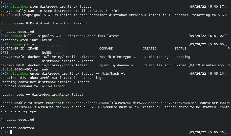 [Error] Can't stop containers with podman (rootless install on Steam