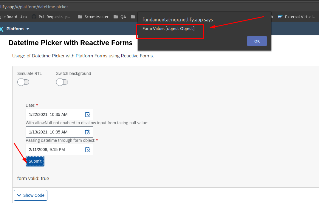 datetime picker (platform): form submission doesn't returns "[object ...
