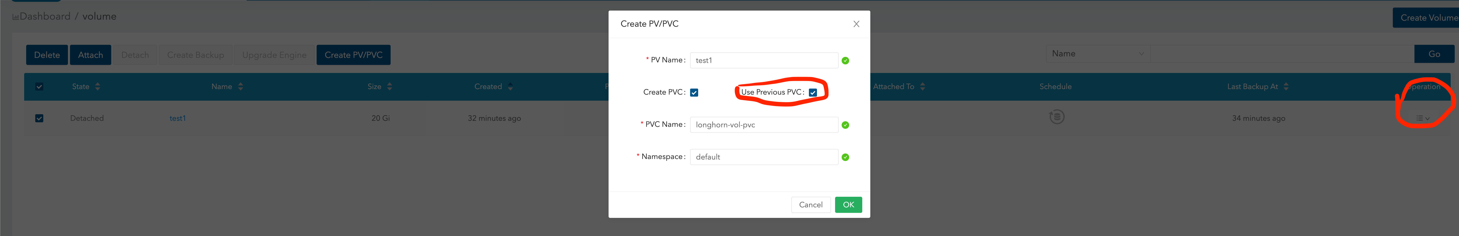 Create PV/PVC in Namespace of restored volume for batch operation