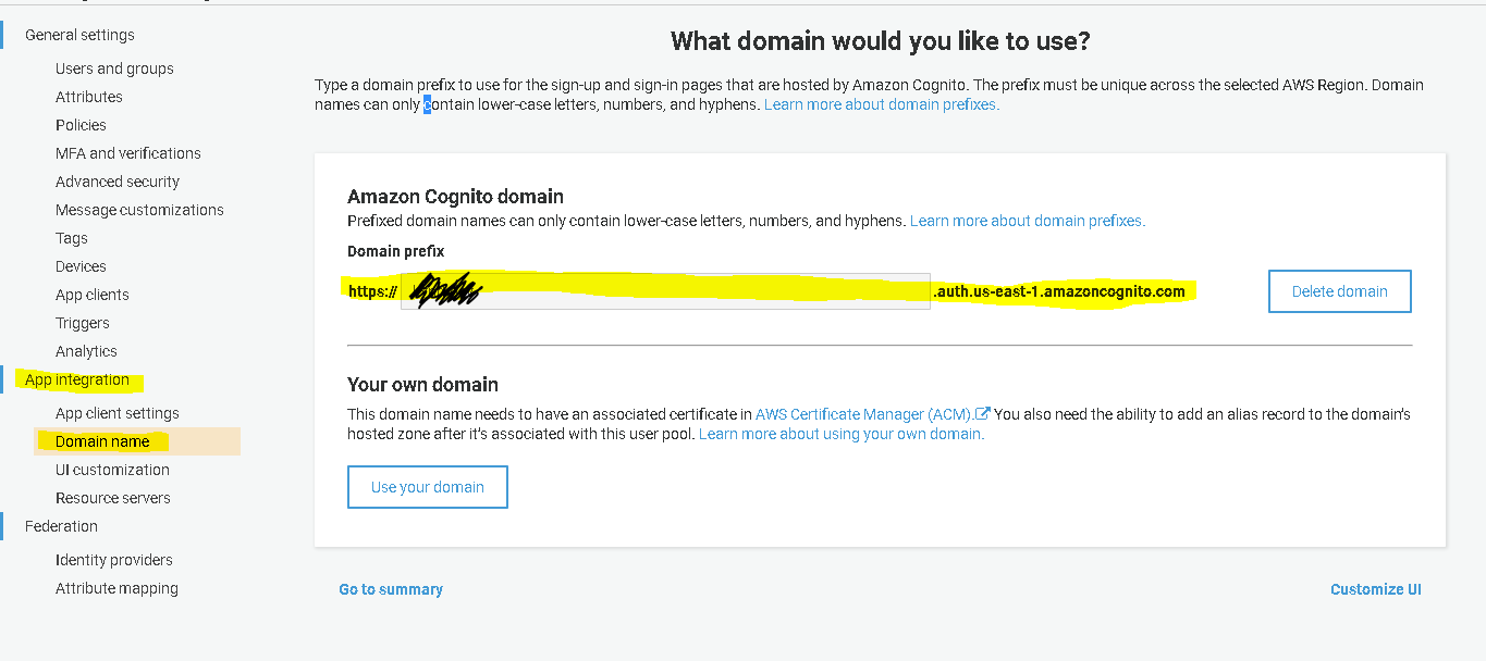 How to set up Domain url field for AWS Cognito Resource on serverless ...