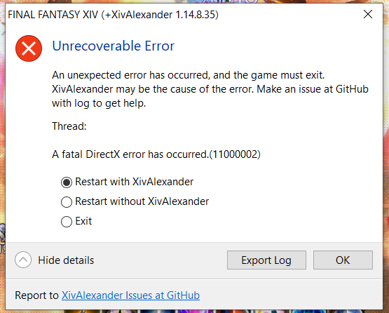 directx fatal error 11000002 · Issue #203 · Soreepeong/XivAlexander ...