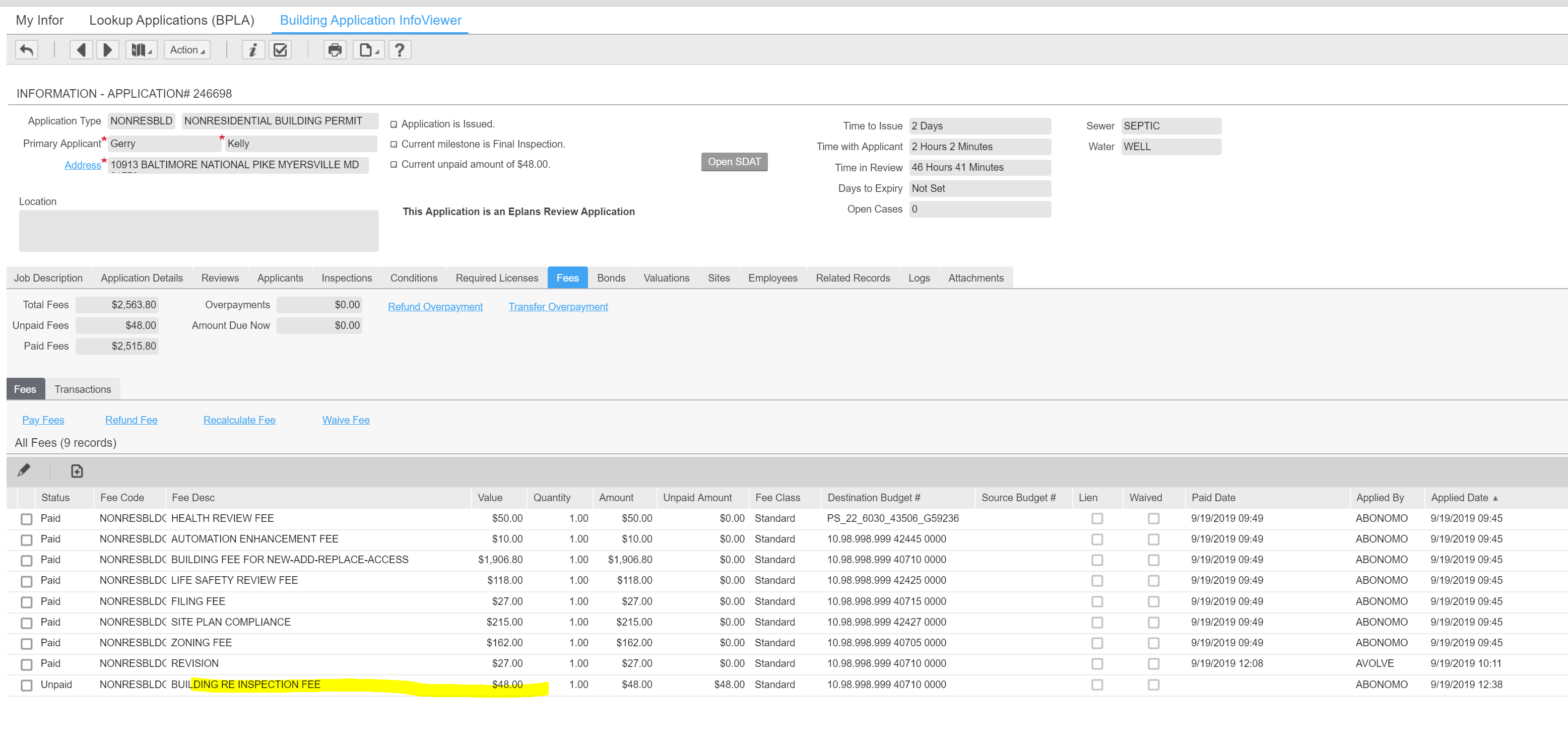 non res reinspection fee wrong · Issue 1870 · kcigeospatial/Fred_Co