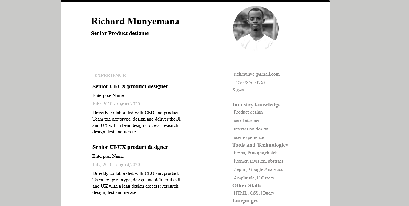 GitHub - Code-250/andela-challenge: creation of a cv-template using ...