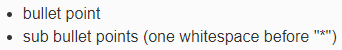 Markdown sub bullet points syntax has changed (⇒ breaking old content ...