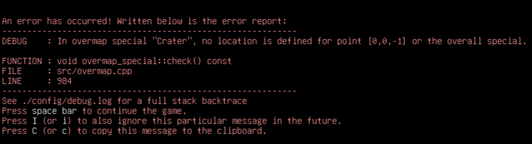 Debug message