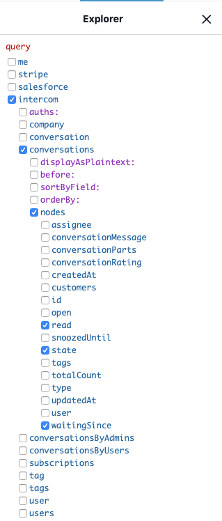 A graphical tree of the data available in a GraphQL API