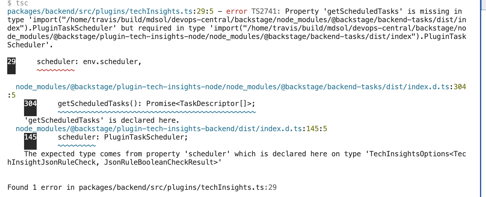 🐛 Bug Report: Tech Insights plugin - Property 'getScheduledTasks' is ...