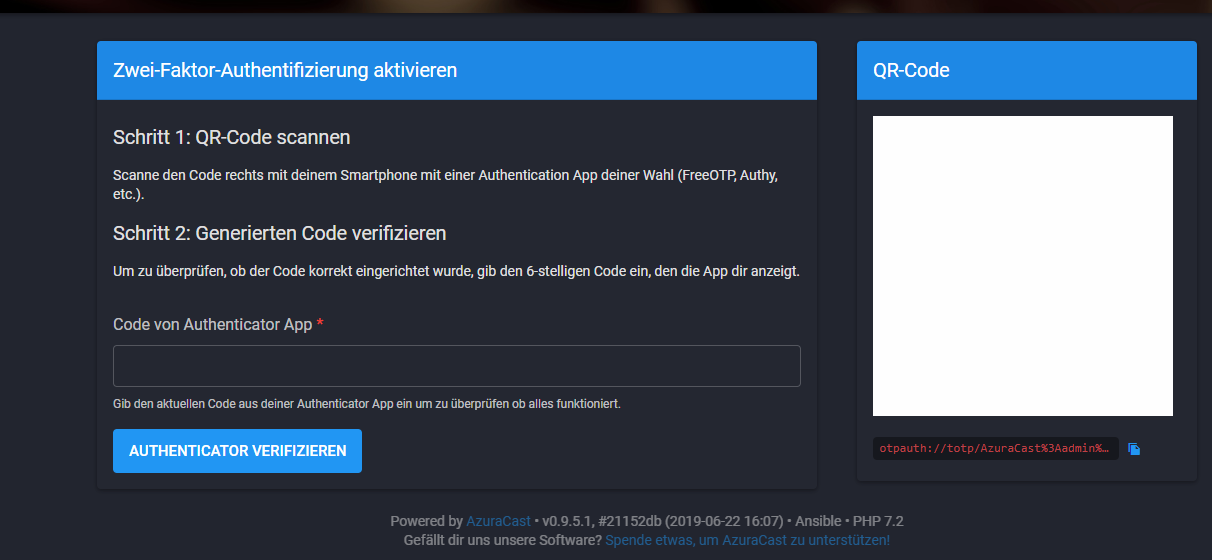 2FA not working · Issue #1694 · AzuraCast/AzuraCast · GitHub