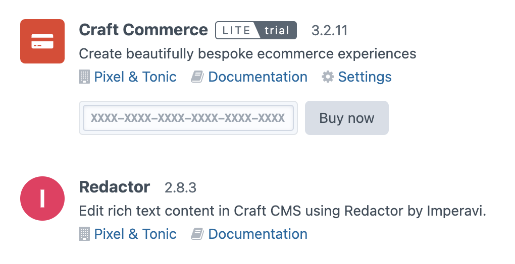 The Settings → Plugins page, showing that each plugin now lists who developed it.