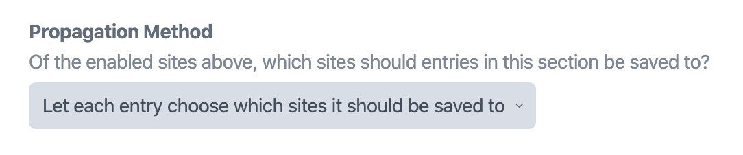 A section’s Propagation Method setting, with the new “Let each entry choose which sites it should be saved to” option selected.