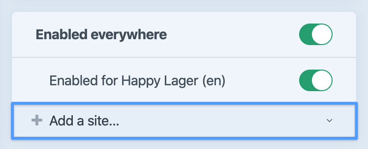 An entry’s expanded status selector, highlighting the new “Add a site…” option