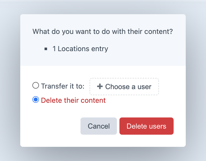 A user deletion confirmation dialog