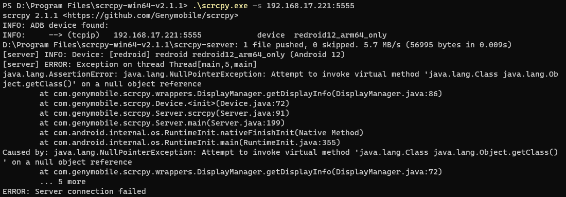 help me solve this problem, can`t scrcrp the adbd, arch is arm64, the ...