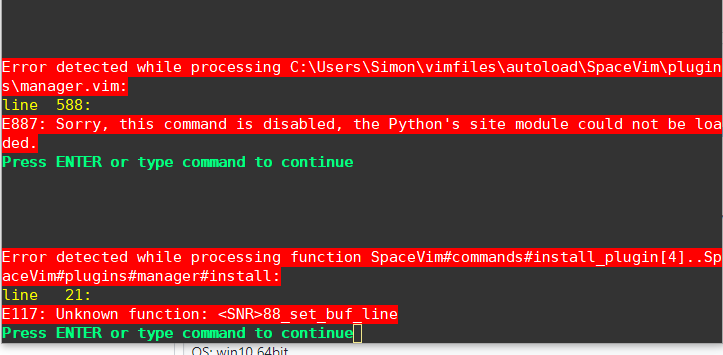 spacevim canot work on win10 64 · Issue #1901 · wsdjeg/SpaceVim · GitHub