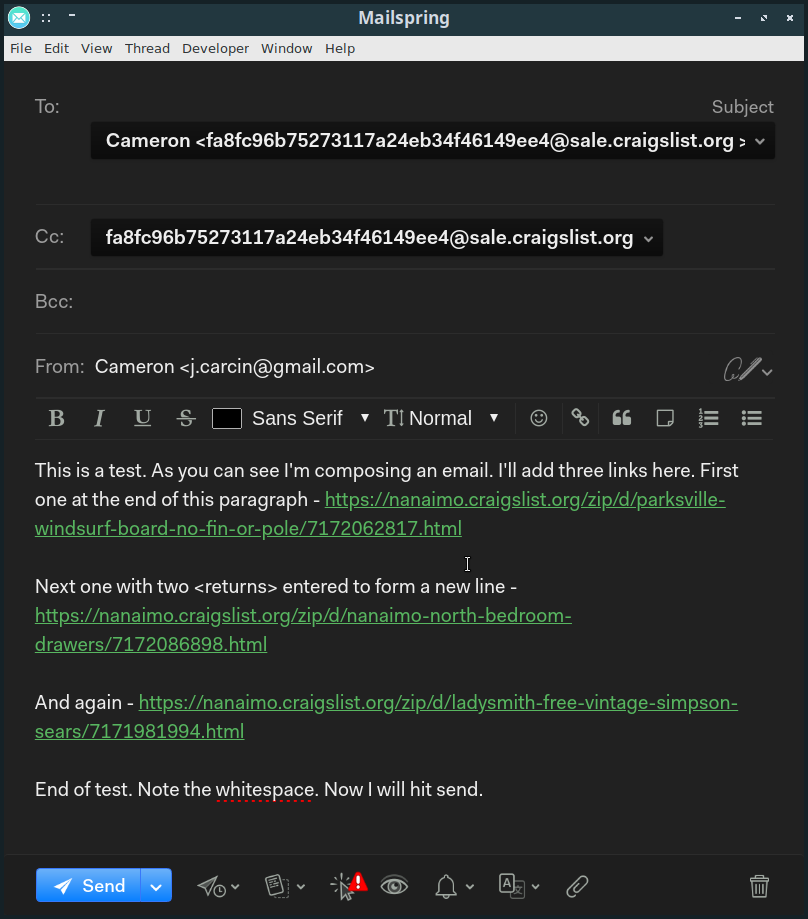 Bug: Whitespace issue adding links to email text (Linux) · Issue #2113 ...