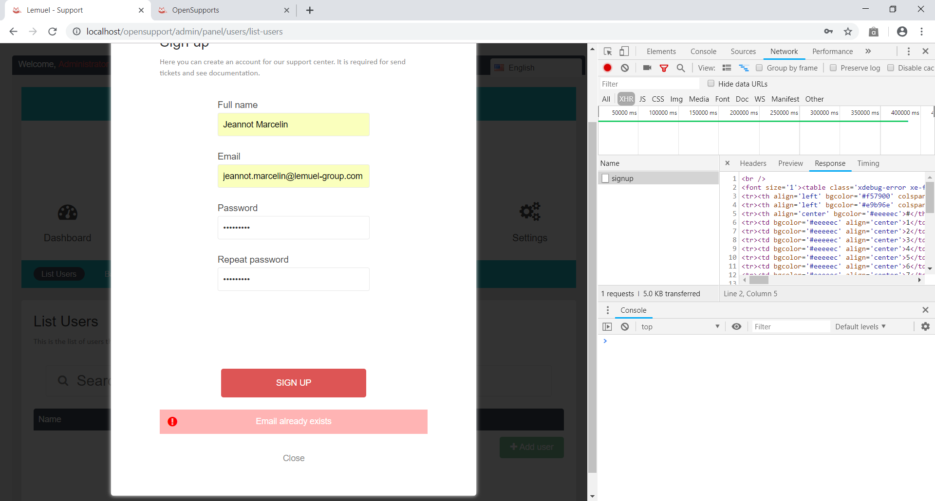 Email already exists error · Issue 457 · opensupports/opensupports