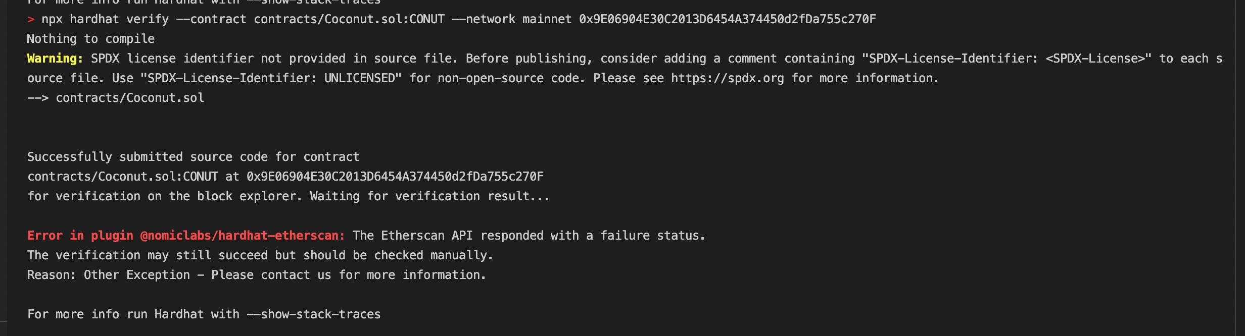 Hardhat Etherscan API failing · Issue #3805 · NomicFoundation/hardhat