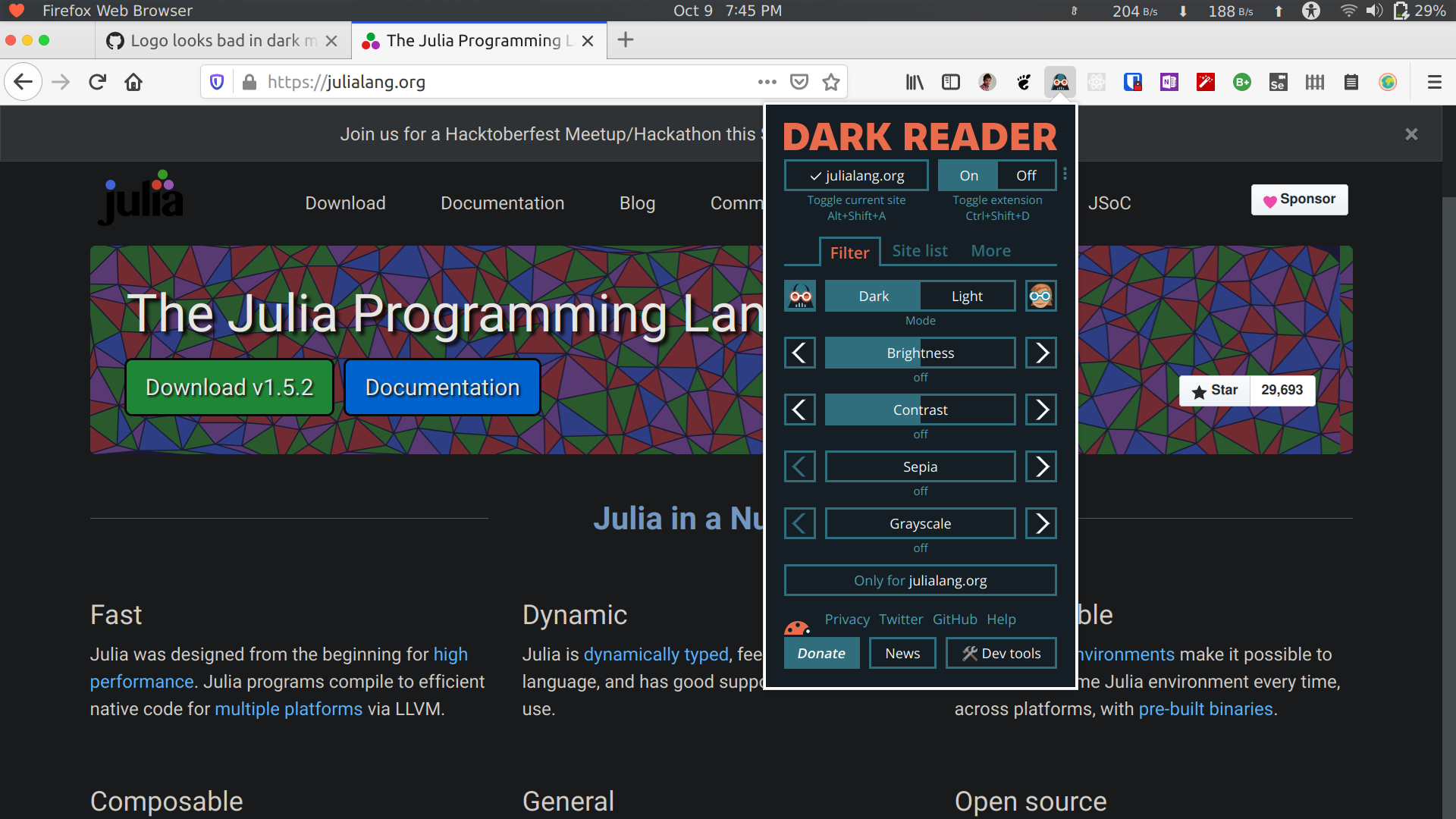 Darkreader in firefox
