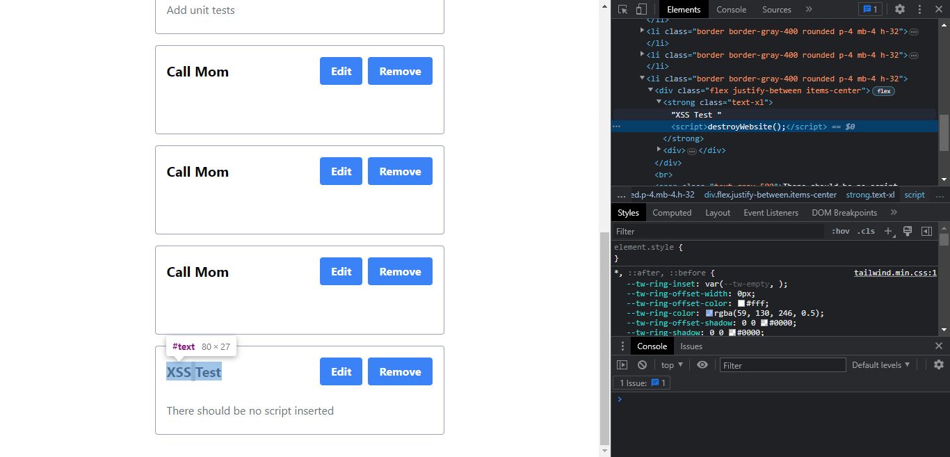 XSS is possible · Issue #13 · CiscoZulfikar/CoveToDoApp · GitHub