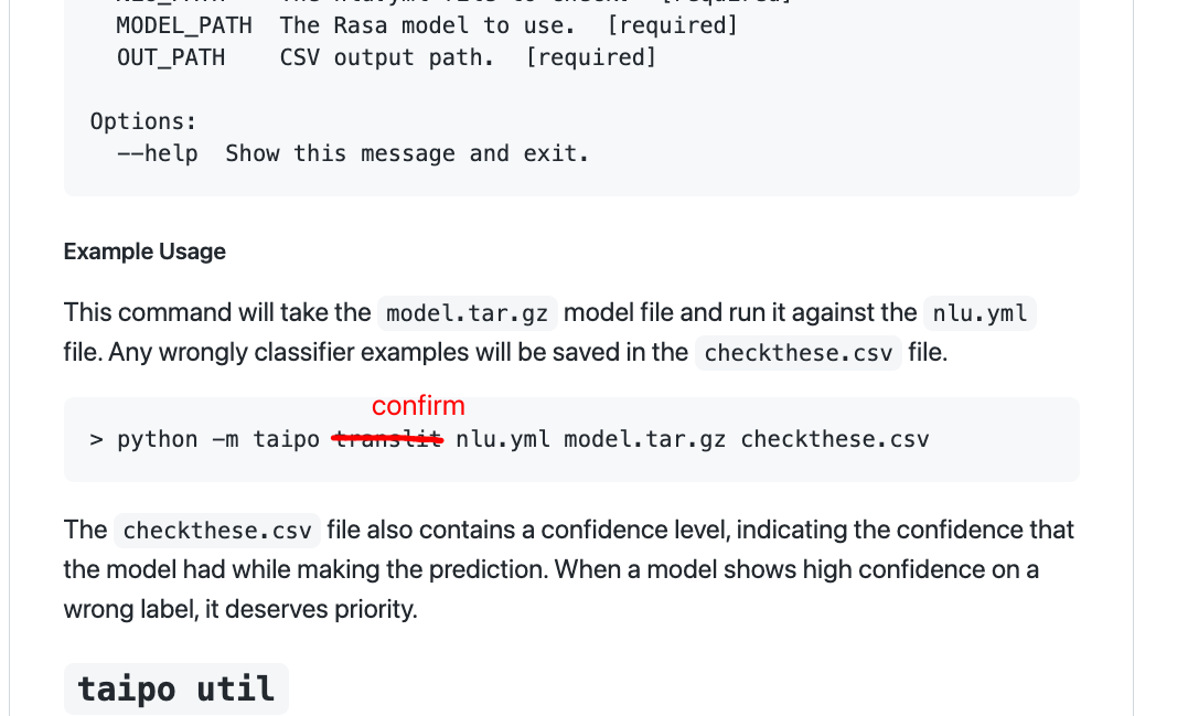 docuementation error: wrong command · Issue #22 · RasaHQ/taipo · GitHub