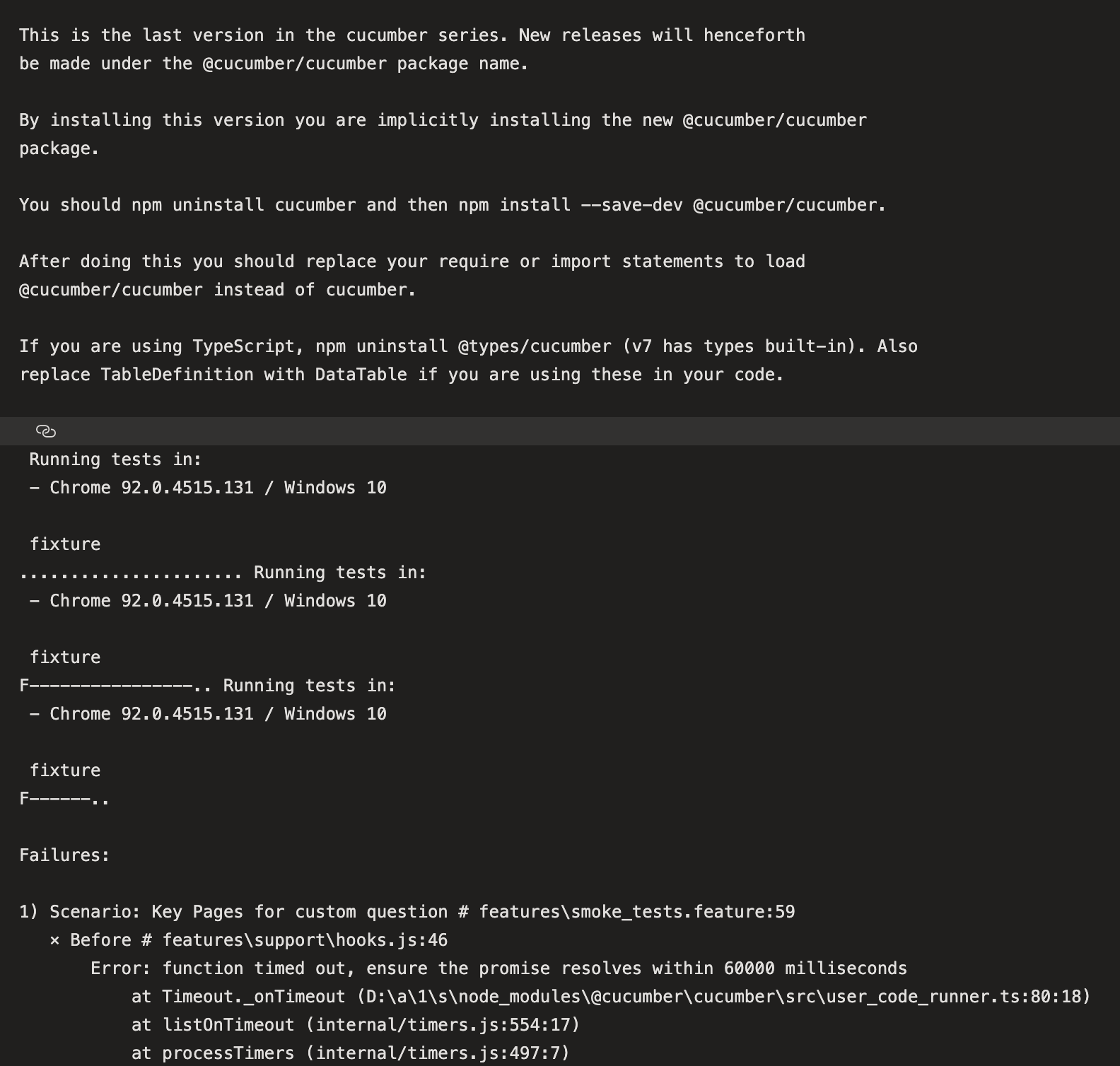 Second scenario tests not triggering after completing first scenario in