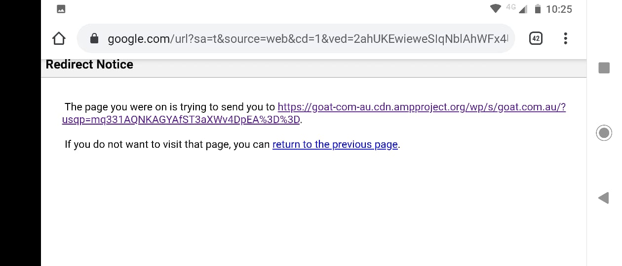 Getting redirect notice when clicking on the amp URL in the search ...