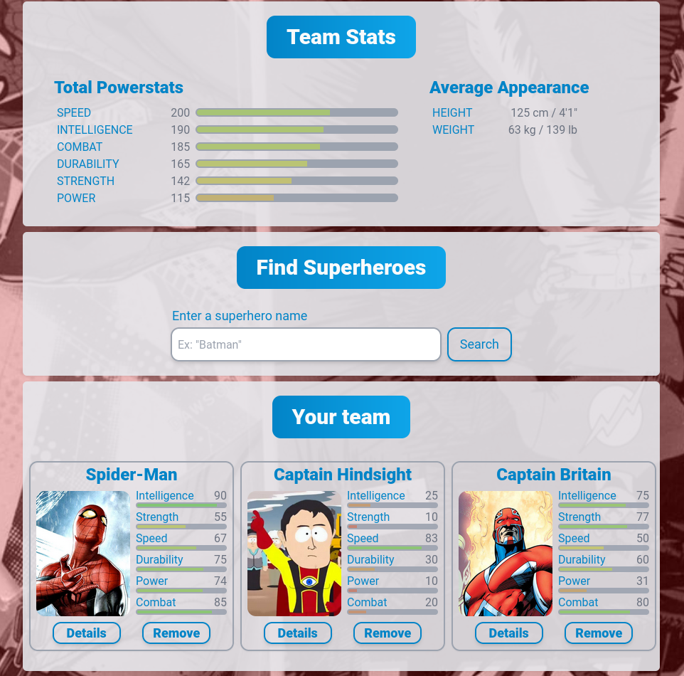 GitHub - livchits/superheroes-app: A React app to make a team of ...