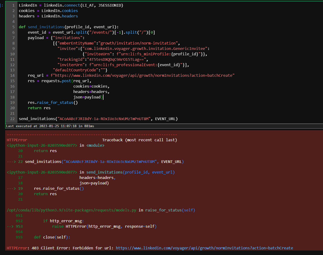 LinkedIn Send event invitations post engagements Can not invite