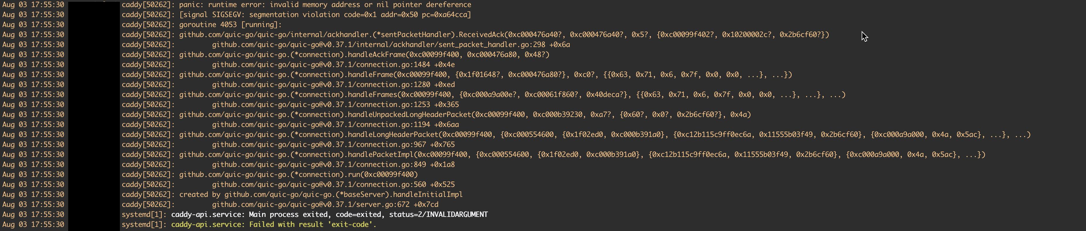 Caddy v2.7.2 SIGSEGV quicgo · Issue 5682 · caddyserver/caddy · GitHub