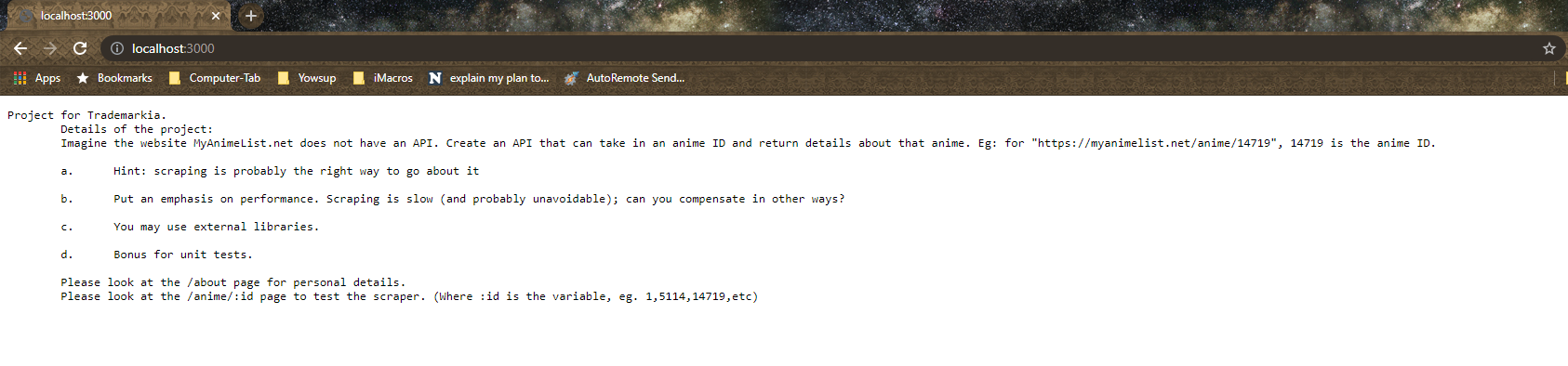 The root page (invokes Homepage function)