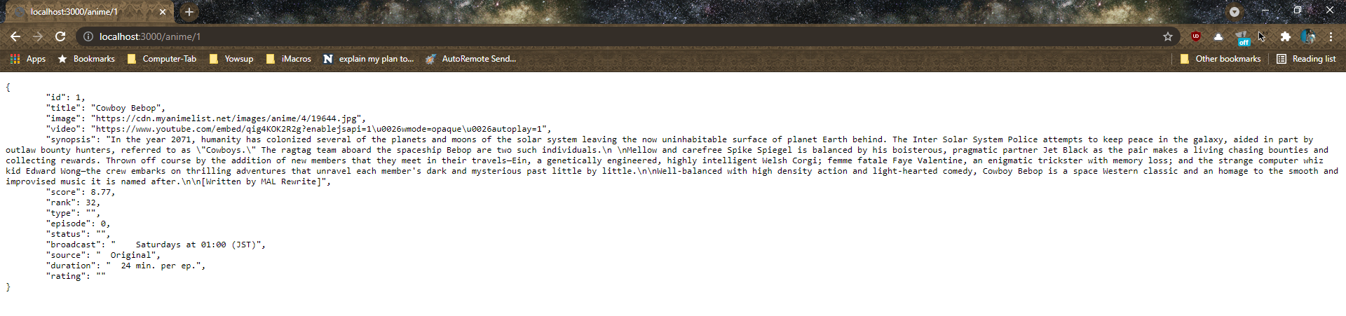 Anime details page (invokes FindAnime function)