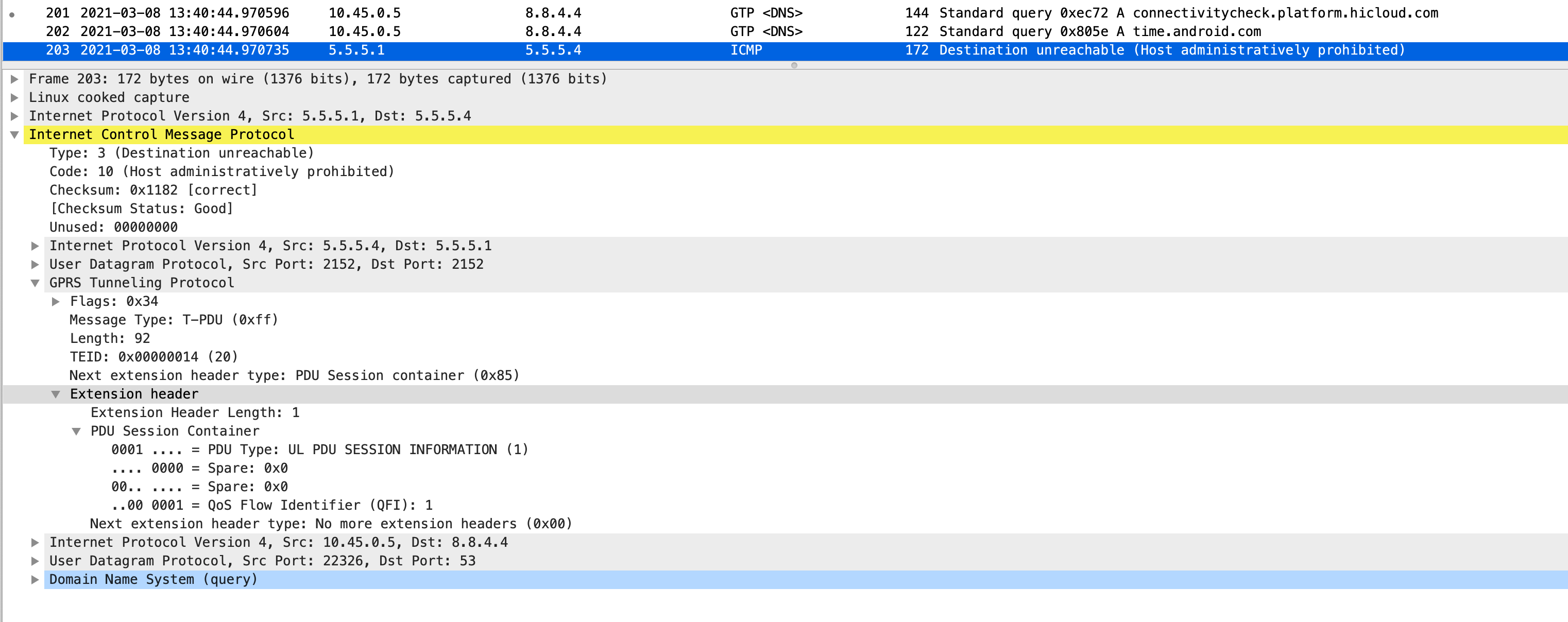 N3 interface, UPF side send 'Destination unreachable (Host ...