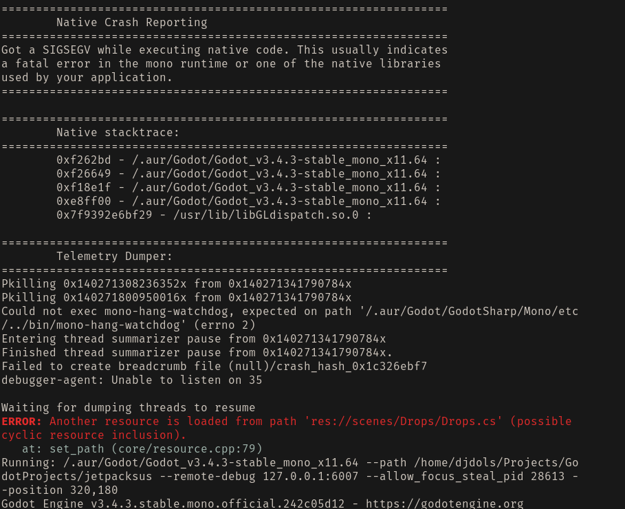 Game (in debug ran form the editor) crashing all of the sudden · Issue ...