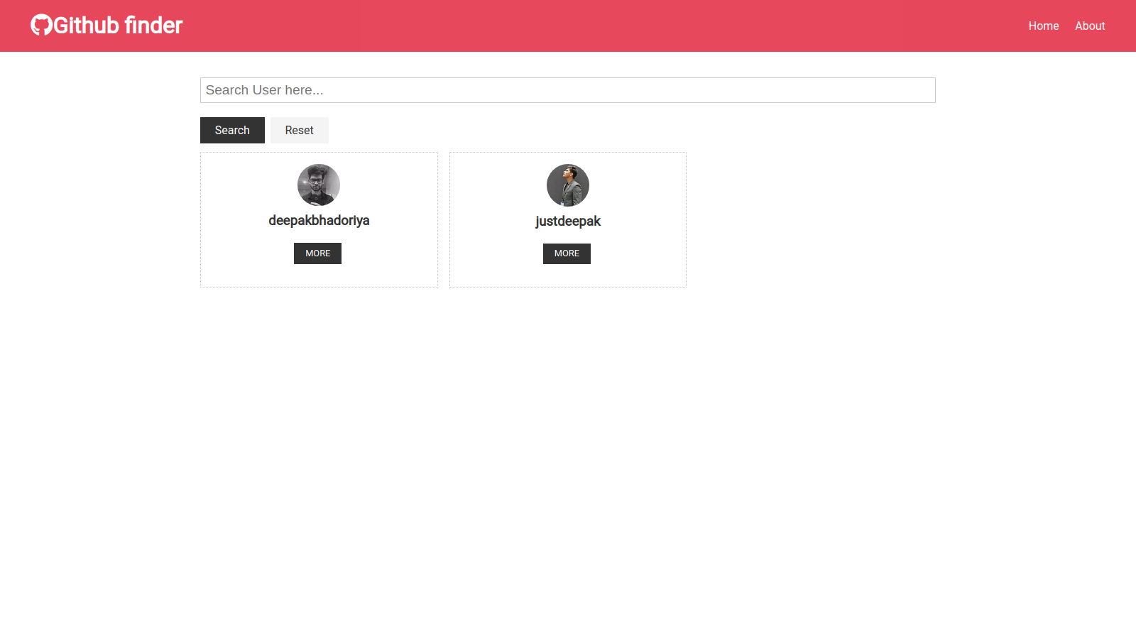 GitHub - deepakbhadoriya/githubuserfinderapp: This is React app that ...