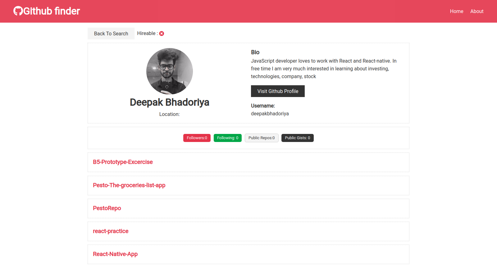 GitHub - deepakbhadoriya/githubuserfinderapp: This is React app that ...