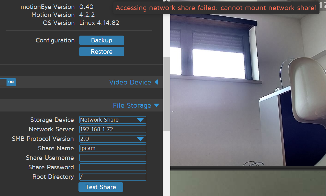 Network share not working · Issue 1994 · motioneyeproject/motioneyeos