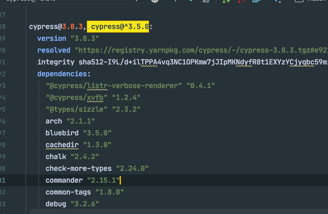Latest updated to 3.8.0 is adding cypress3.8.3, cypress^3.5.0 in yarn.lock · Issue 6283