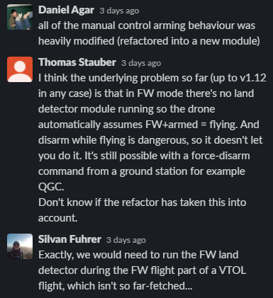 VTOL Airframes: Aircraft does not disarm in FW flight mode, only in ...