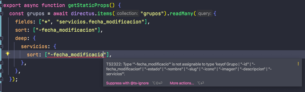 Error with Typescript using sort with deep query in Directus SDK ...
