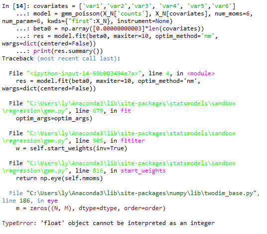 Type Error When Run Statsmodel gmm fit Issue 6595 Statsmodels 