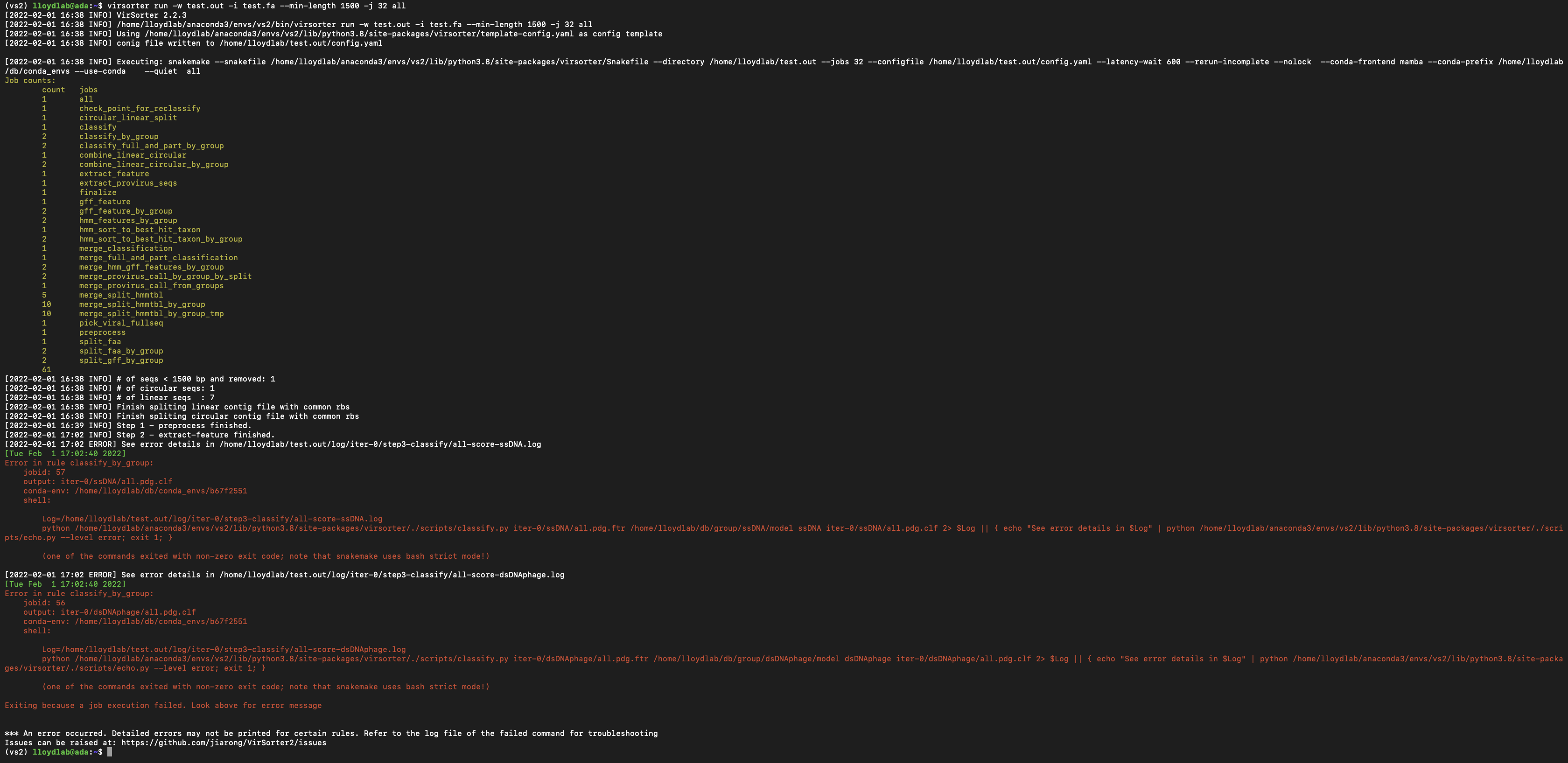 Error when running test · Issue #103 · jiarong/VirSorter2 · GitHub