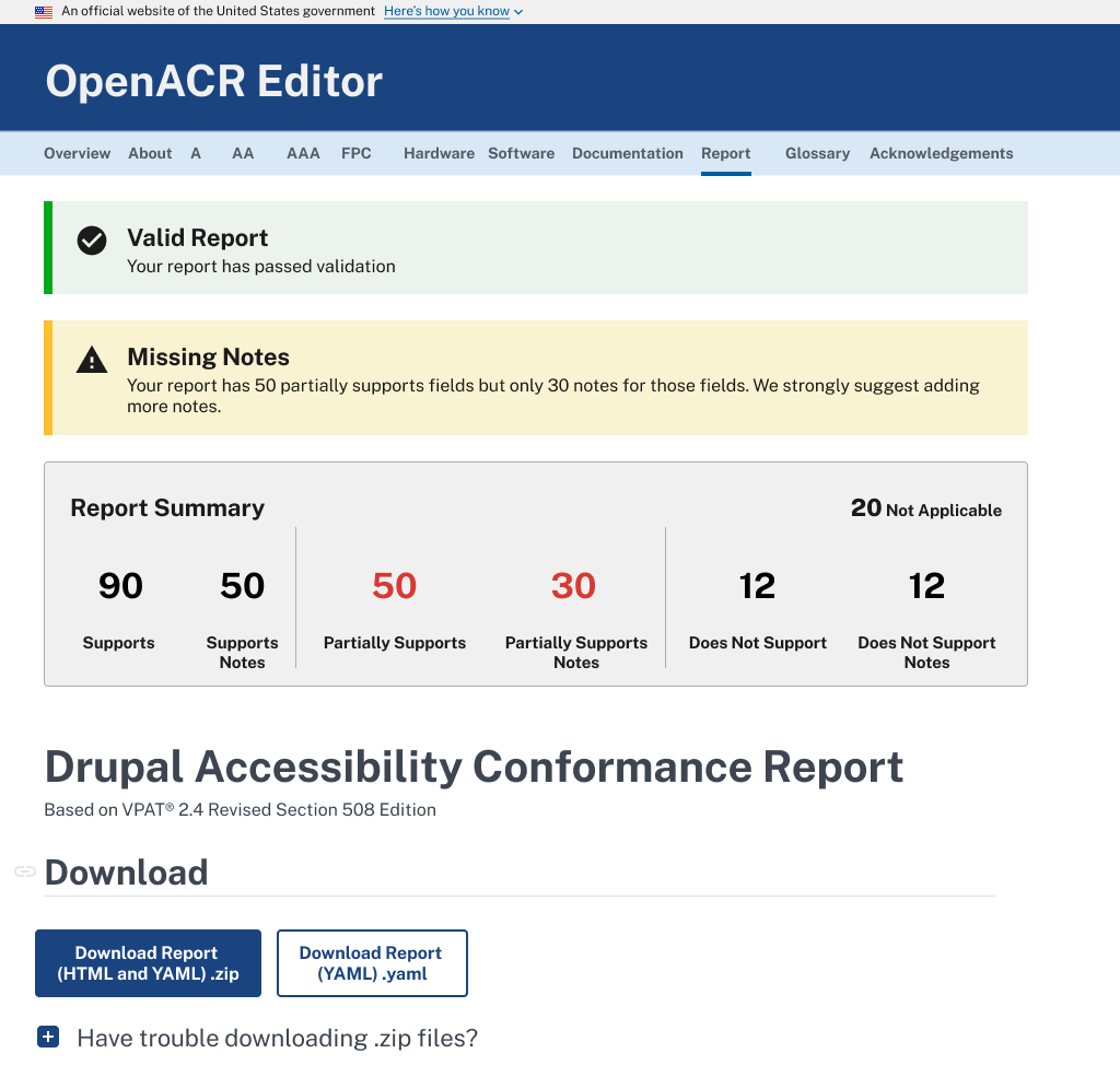 Editor - summary report