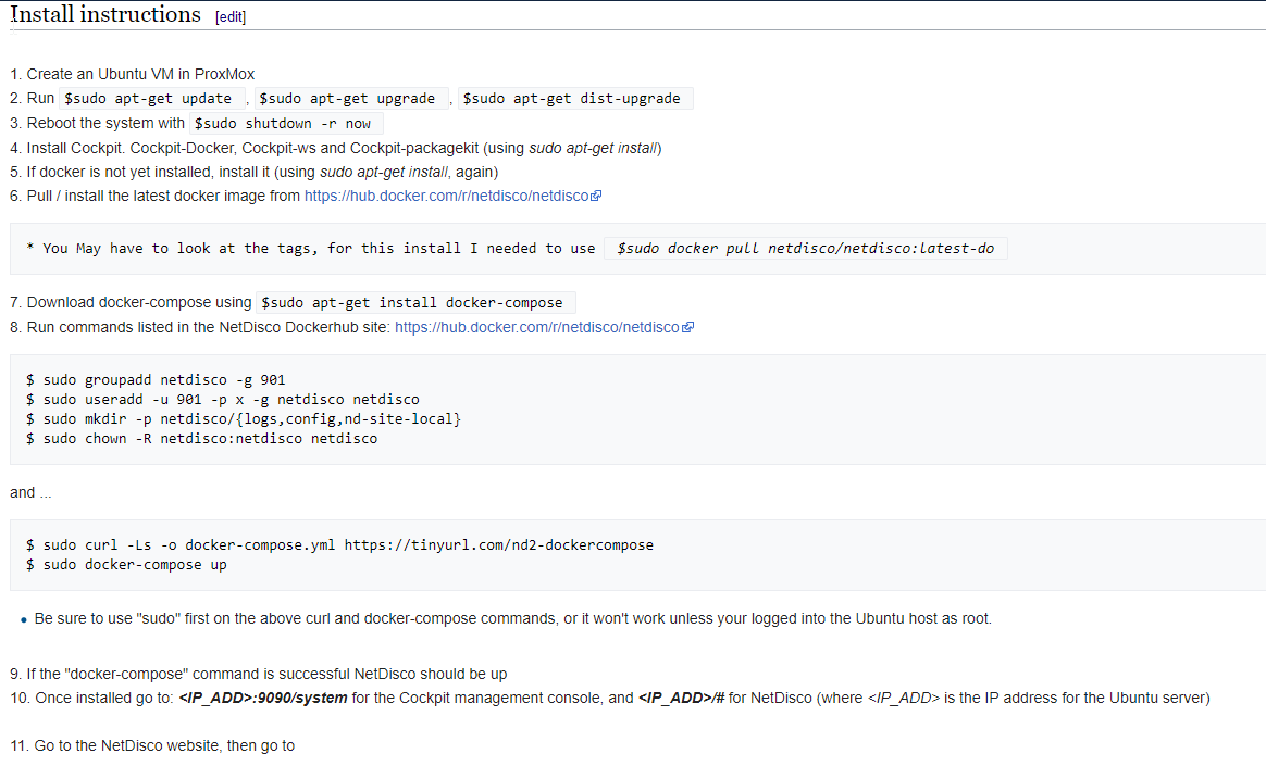 Request for posting Instructions for installing the NetDisco container on an Ubuntu host