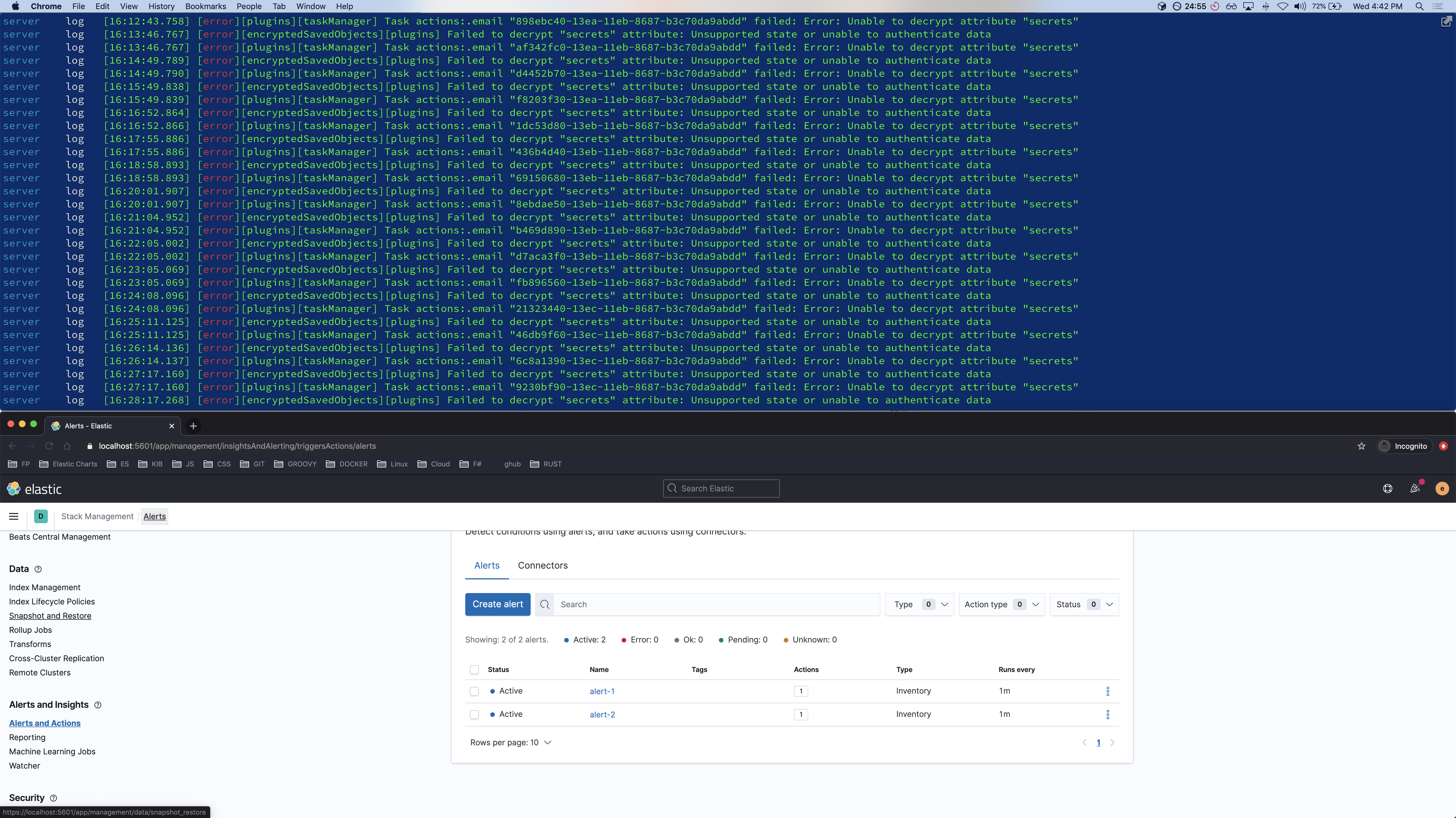 Alerts don't show problem if email connector fails due to decryption