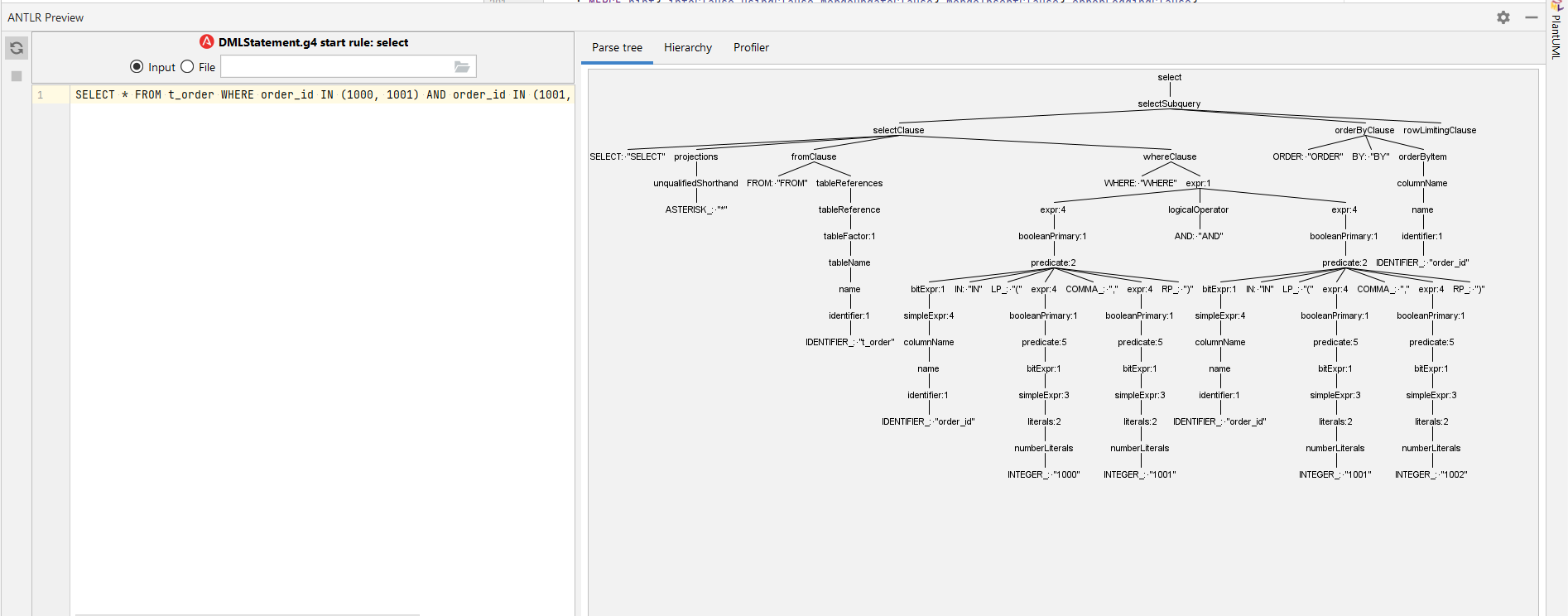 NoViableAlternativeInput