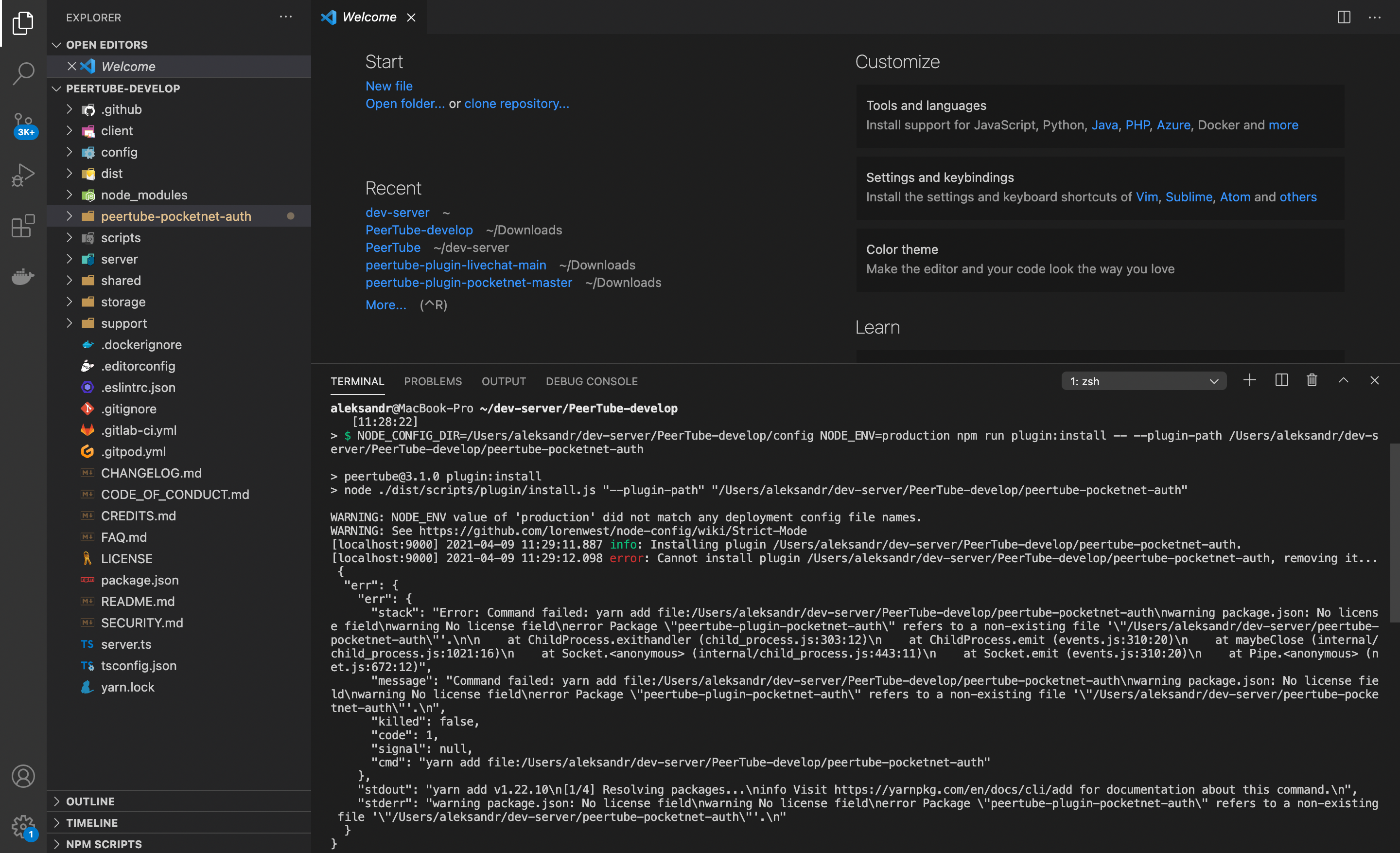 Unable to install plugin locally · Issue #3941 · Chocobozzz/PeerTube ...