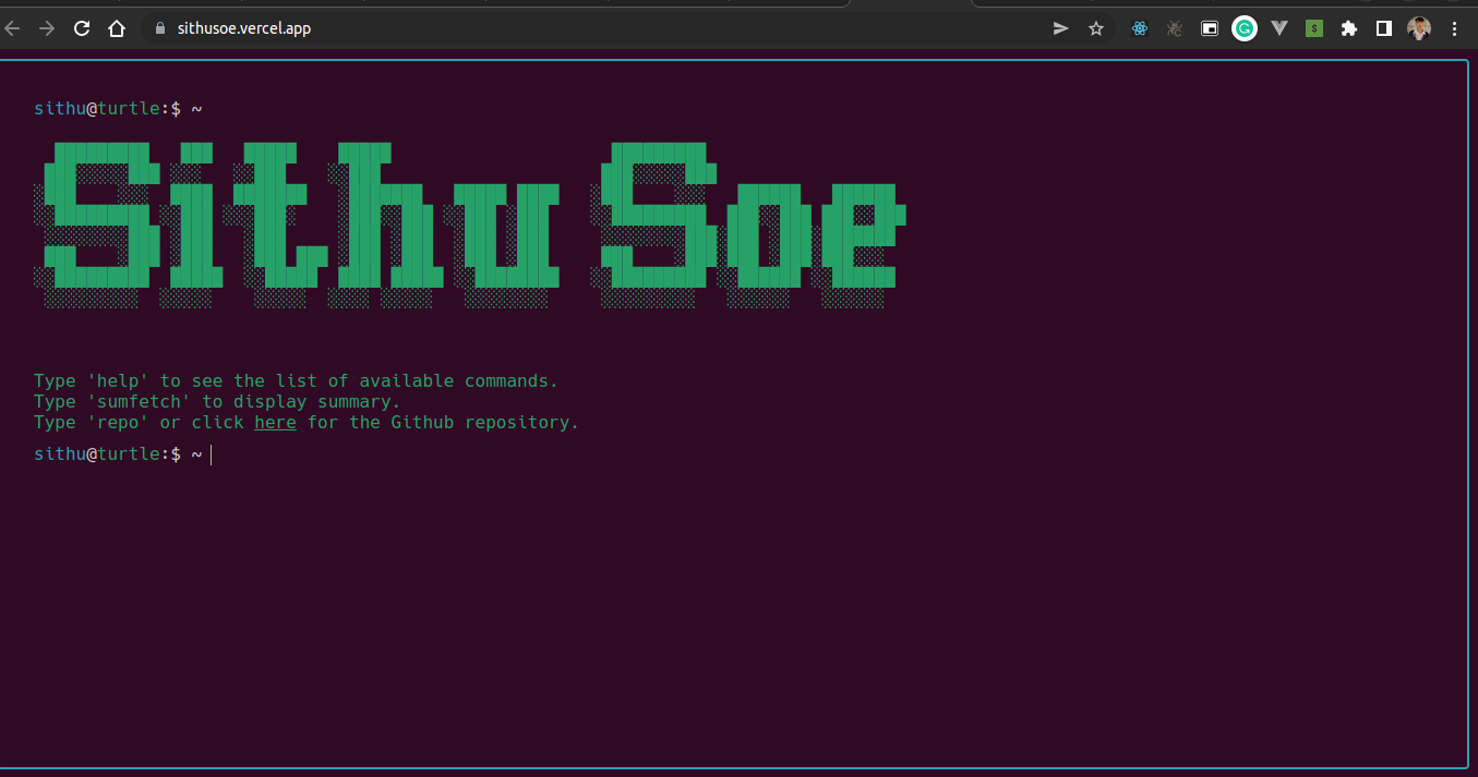 GitHub SithuSoe/terminalportfolio It's a terminal theme portfolio.