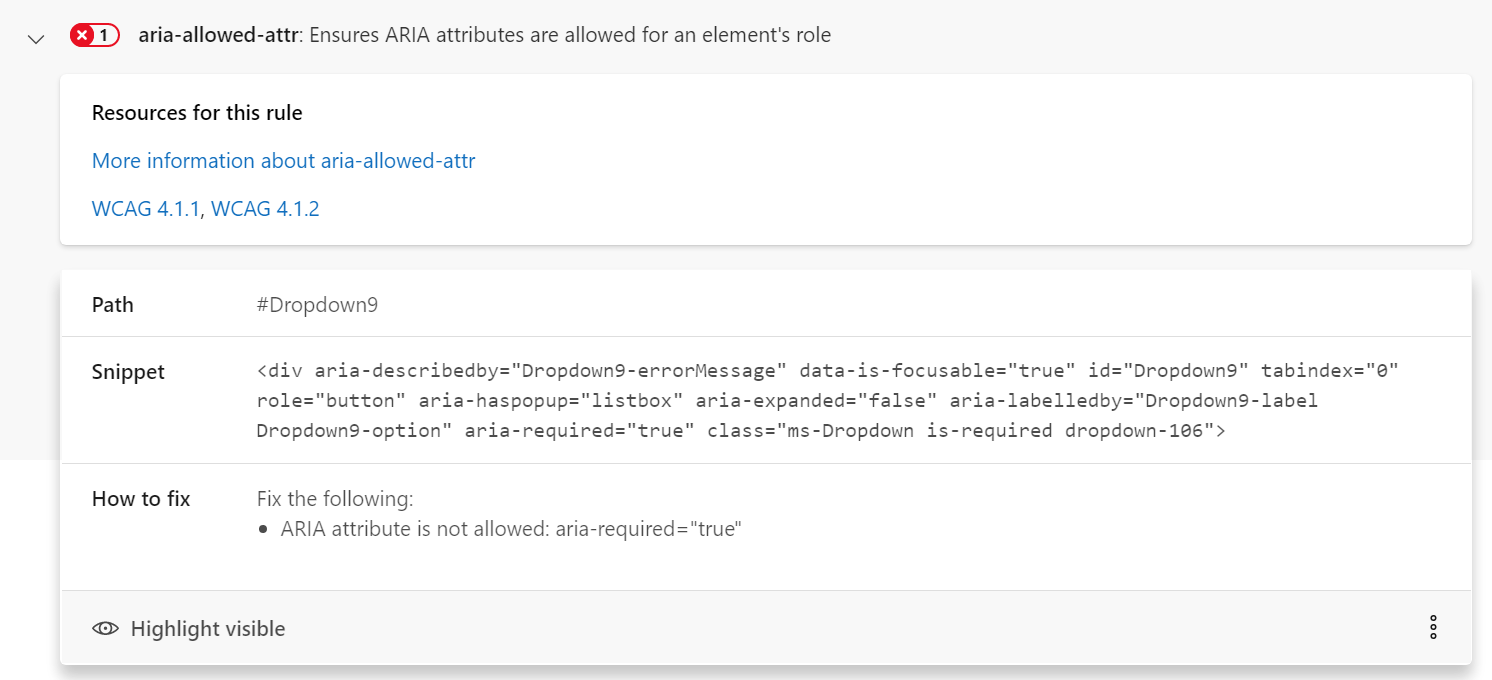 Accessibility Fast pass issue. Dropdown with multi select and